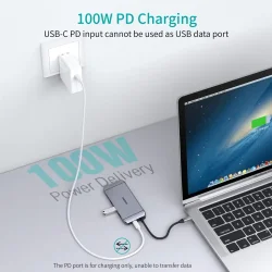 Choetech 9-i-1 USB-C Hub, 4K HDMI, 100W PD, Gr