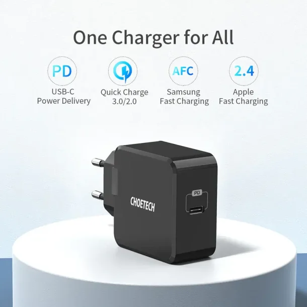 Choetech USB-C PD v&auml;ggladdare, 30W, svart