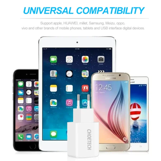 Choetech 2-Port V&auml;ggladdare 10W - Vit