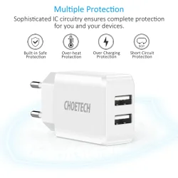 Choetech 2-Port V&auml;ggladdare 10W - Vit