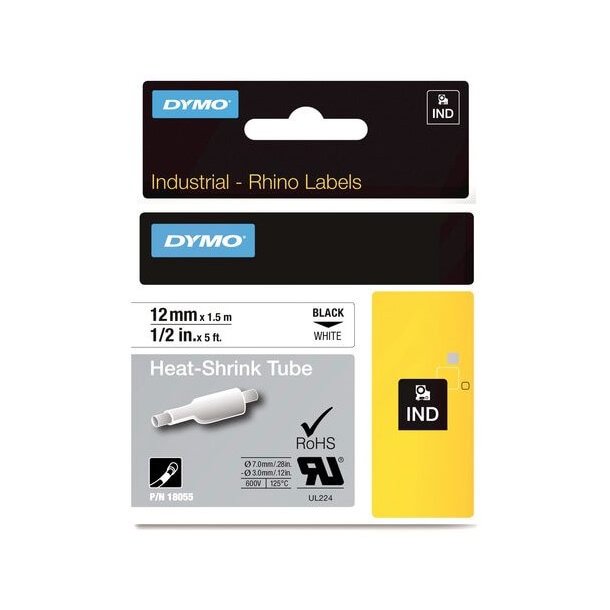 Dymo Tape Rhino 12 mm x 1,5 m Krympeflex black/white