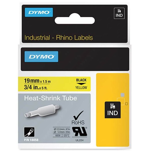 Dymo Tape Rhino 19 mm x 1.5 m Shrink Flex Black / Yellow