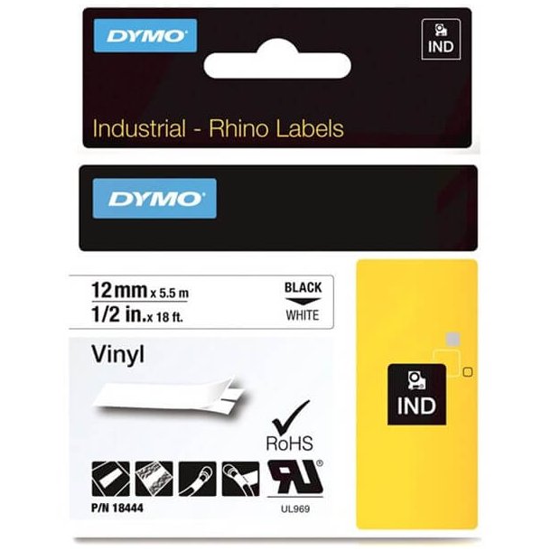 Dymo Tape Rhino 12 mm x 5.5 m vinyl Black / White