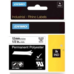 DYMO Tape Rhino 12 mm (5,5 m), Permanent Polyester - svart/vit