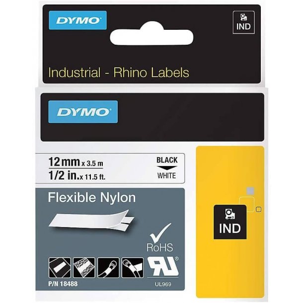 Dymo Tape Rhino 12 mm x 3.5 m flexible nylon Black / White