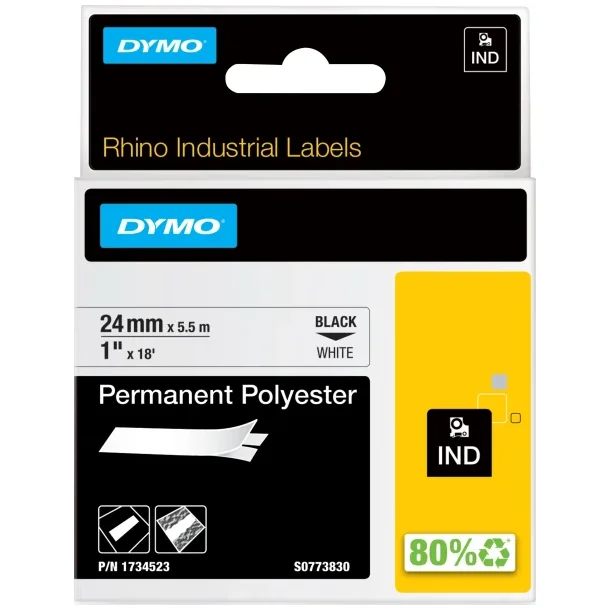 DYMO Rhino Permanent Polyester 24 mm x 5.5 m, black on white