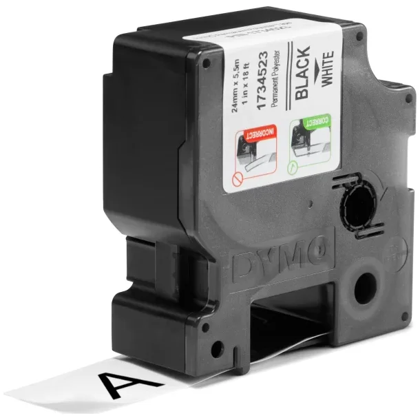 DYMO Rhino Permanent Polyester 24mm x 5,5m, sort p hvid