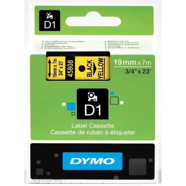 Dymo Tape D1 19 mm x 7 m Black / Yellow 45809