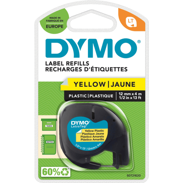 DYMO Tape LetraTag Plast 12 mm (4 m) - gul