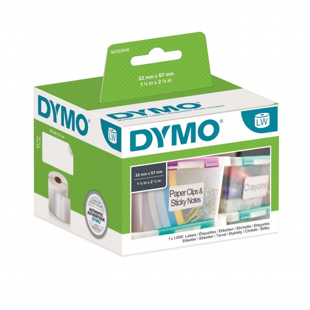 Dymo Label Labels, Universal 32 mm x 57 mm Detachable, White (1000) 11354