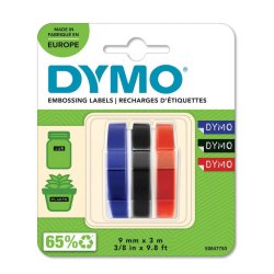 DYMO Tape Embosser 9 mm x 3 m - 3-pak - rd/bl/sort