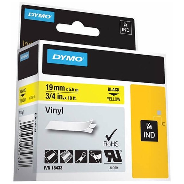 Dymo Tape Rhino 19 mm x 5.5 m vinyl Black / Yellow