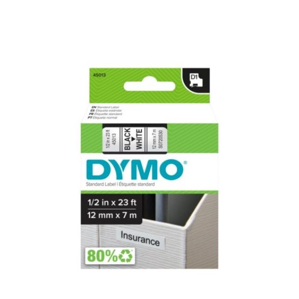 DYMO tejp D1 (45018), 12 mm x 7 m - svart/gul