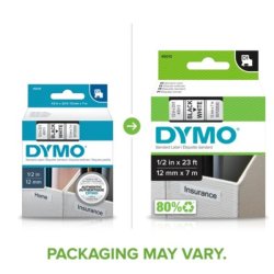 DYMO tejp D1 (45018), 12 mm x 7 m - svart/gul