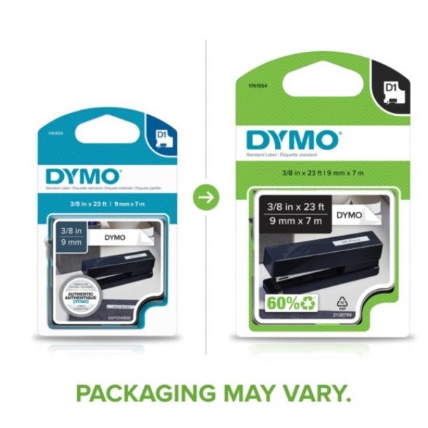 DYMO tejp D1 (40913) 9 mm x 7 m - svart/vit