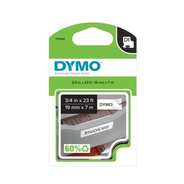 DYMO tejp D1 (45809), 19 mm x 7 m - svart/transparent