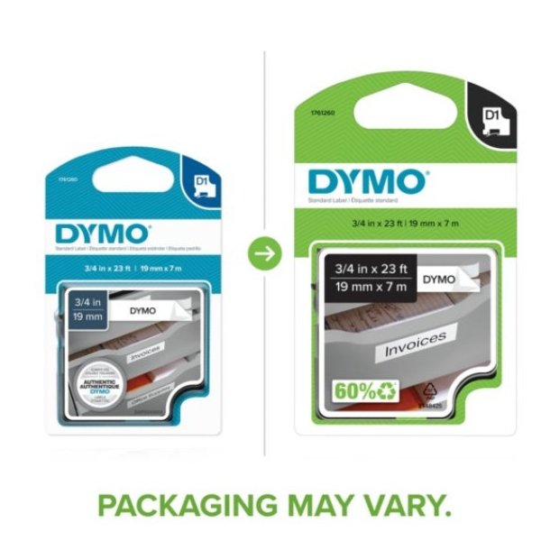 DYMO tejp D1 (45809), 19 mm x 7 m - svart/transparent