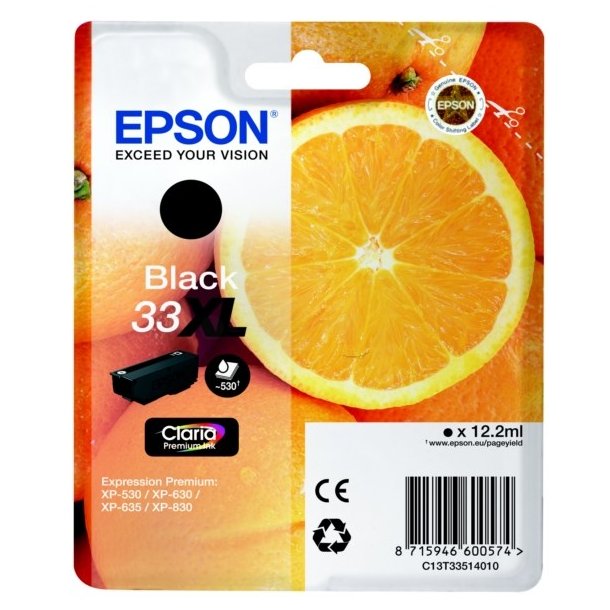 Epson 33XL T3351 BK Ink Cartridge - C13T33514022 Original - Black 12,2 ml