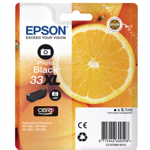 Epson 33XL T3361 PBK - Foto Sort 8,1 ml - Original blkpatron