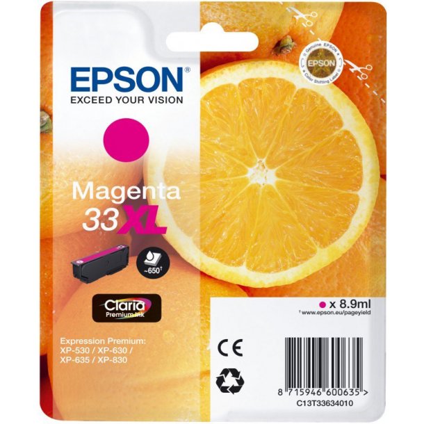 Epson 33XL T3363 M blekkpatron - C13T33634012 Original - Magenta 8,95 ml