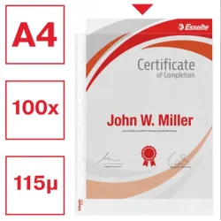 Plastficka A4 Q Line 105 my, &ouml;ppen upptill med pr&auml;gling - 100 st