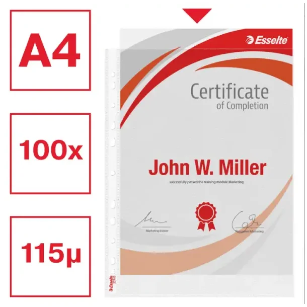 Plastficka A4 Q Line 105 my, &ouml;ppen upptill med pr&auml;gling - 100 st