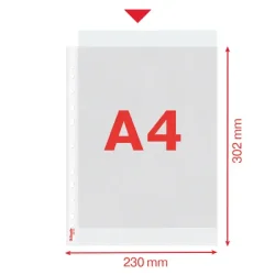 Plastficka A4 Q Line 105 my, &ouml;ppen upptill med pr&auml;gling - 100 st