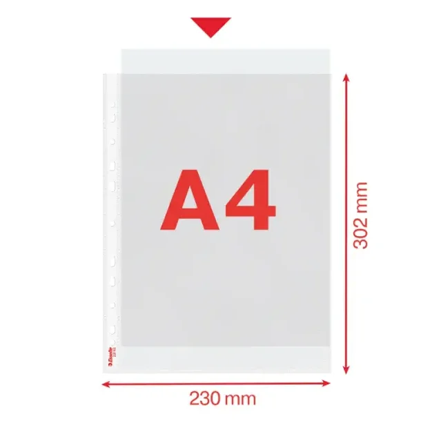 Plastficka A4 Q Line 105 my, &ouml;ppen upptill med pr&auml;gling - 100 st