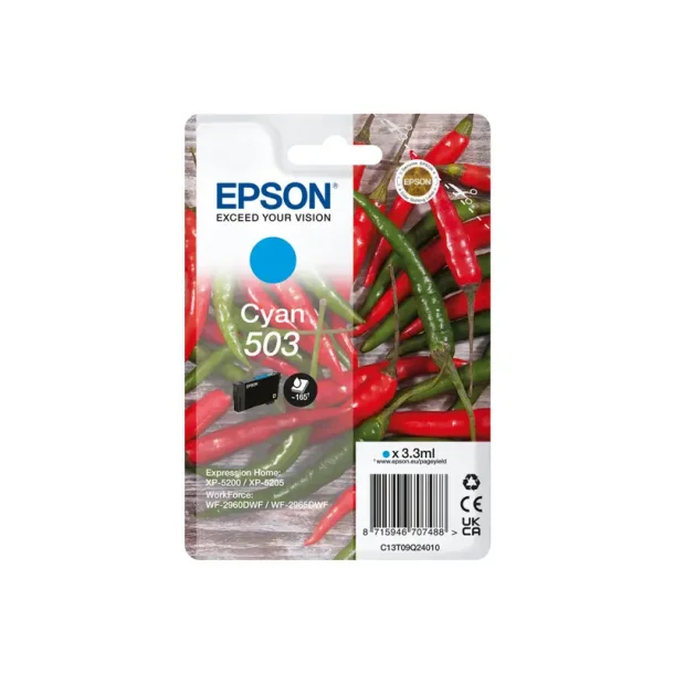 Epson 503 C blekkpatron - C13T09Q24010 Original - Cyan 3,3 ml