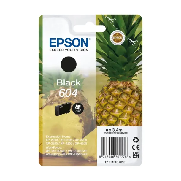 Epson 604 BK blkpatron - C13T10G14010 Original - Sort 3,4 ml