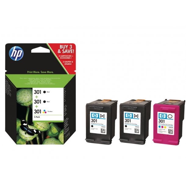 HP 301 Sampak (2 stk BK og 1 stk C) Blekkpatron, Original