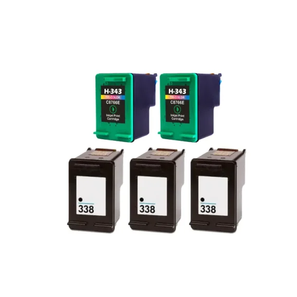 HP 338 / 343 combo pack 5 stk Ink Cartridge - Compatible - BK/C 75 ml