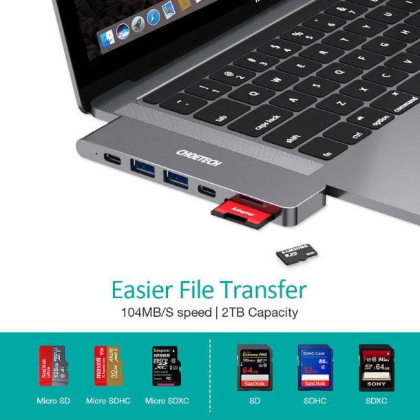 Choetech 7-i-1 USB-C Hub, USB 3.0 4K/60Hz HDMI, 87W PD, gr
