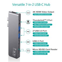 Choetech 7-i-1 USB-C Hub, USB 3.0 4K/60Hz HDMI, 87W PD, gr