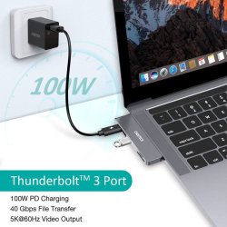 Choetech 7-i-1 USB-C Hub, USB 3.0 4K/60Hz HDMI, 87W PD, gr