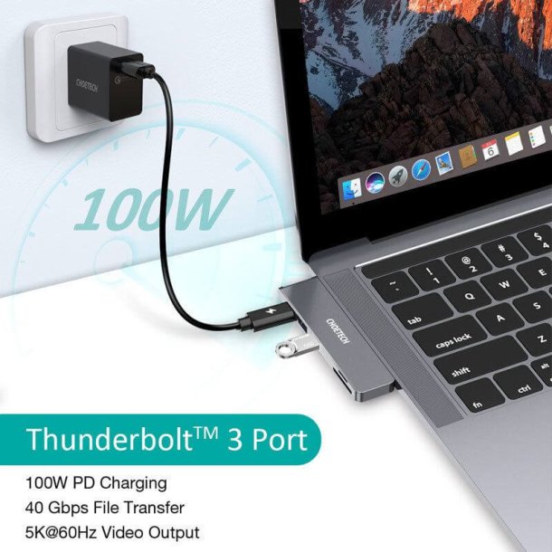 Choetech 7-i-1 USB-C Hub, USB 3.0 4K/60Hz HDMI, 87W PD, gr