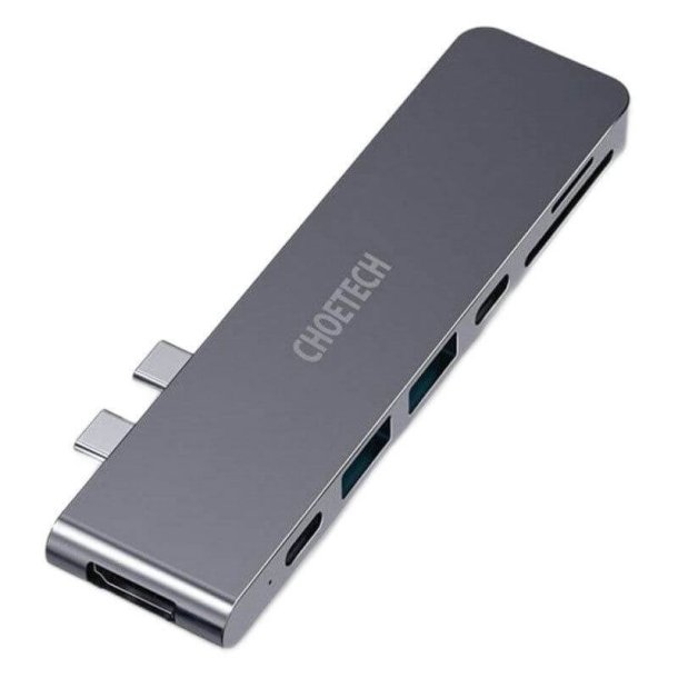 Choetech 7-i-1 USB-C Hub, USB 3.0 4K/60Hz HDMI, 87W PD, gr