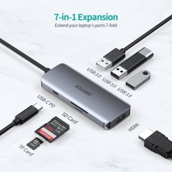 Choetech 7-i-1 USB-C Hub, USB 3.0 4K HDMI, 100W PD, gr