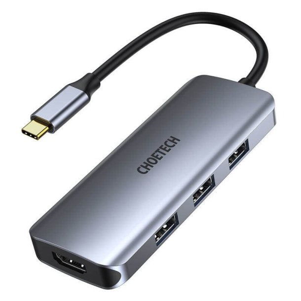 Choetech 7-i-1 USB-C Hub, USB 3.0 4K HDMI, 100W PD, gr