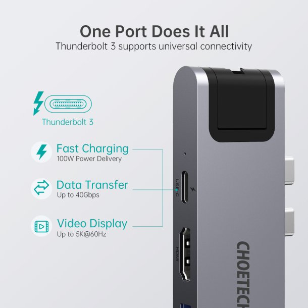 Choetech 7-i-1 USB-C Hub f&ouml;r MacBook Pro/Air
