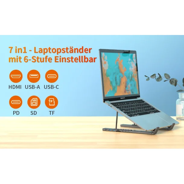 Choetech HUB-M48 7-i-1 HUB-station (Typ-C till HDMI), gr