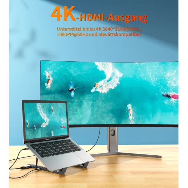 Choetech HUB-M48 7-i-1 HUB-station (Typ-C till HDMI), gr