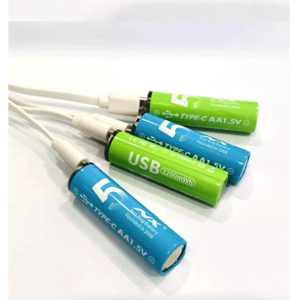 Genopladelige lithium batterier, USB-C, AA, 4 stk