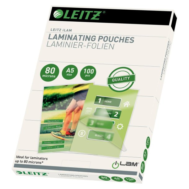 Leitz Laminering A5 80 mic, 100 stk