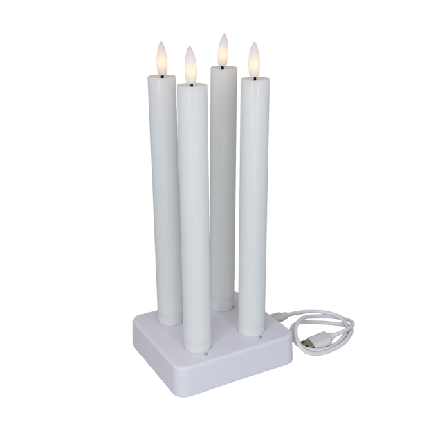 Cozzy candle light, 3D flame, white, 4 pcs, rechargeable