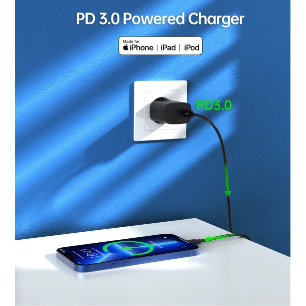 Choetech USB-C PD v&auml;ggladdare, 20W, svart