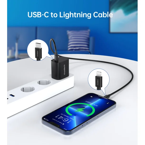 Choetech USB-C PD v&auml;ggladdare, 20W, svart