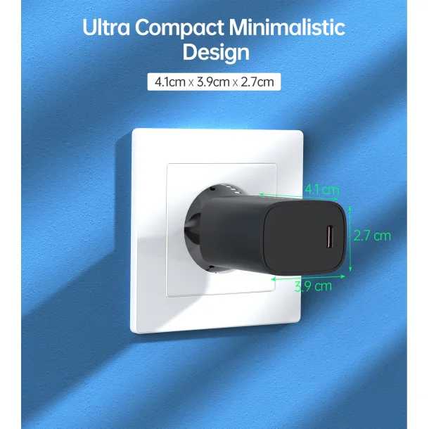 Choetech USB-C PD v&auml;ggladdare, 20W, svart