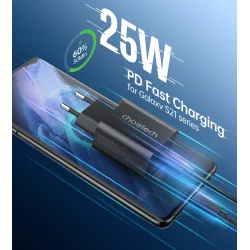 Choetech USB-C PD v&auml;ggladdare, 25W, svart
