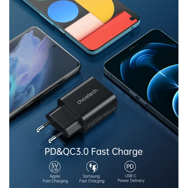 Choetech USB-C PD v&auml;ggladdare, 25W, svart